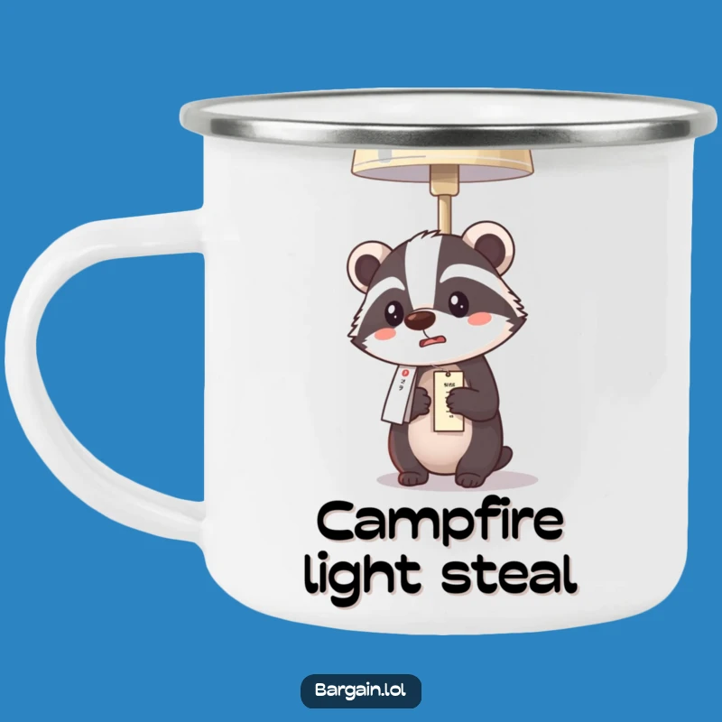 Adventure-Ready Funny Kawaii Badger Camping Mug: Lamp Deal Joy