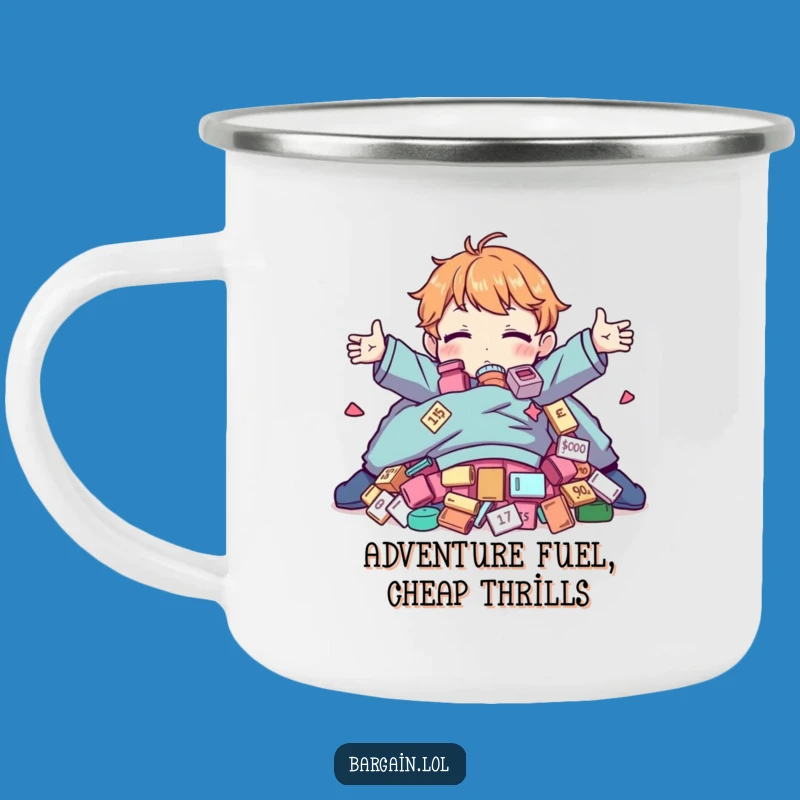 Funny Discount Clothing Camp Mug - Absurd Outdoor Bargain Lover Gift