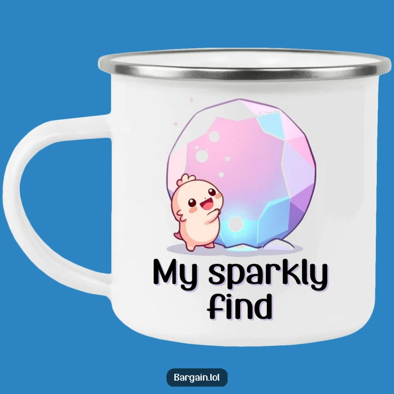 Funny Gem Discovery Camping Mug: Tiny Creature's Joyful Find, Outdoor Humor Gift