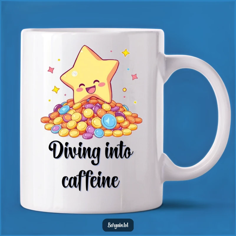 Funny Star Coins Mug - Gleeful Dive Design, Perfect Funny Gift for Savers & Dreamers