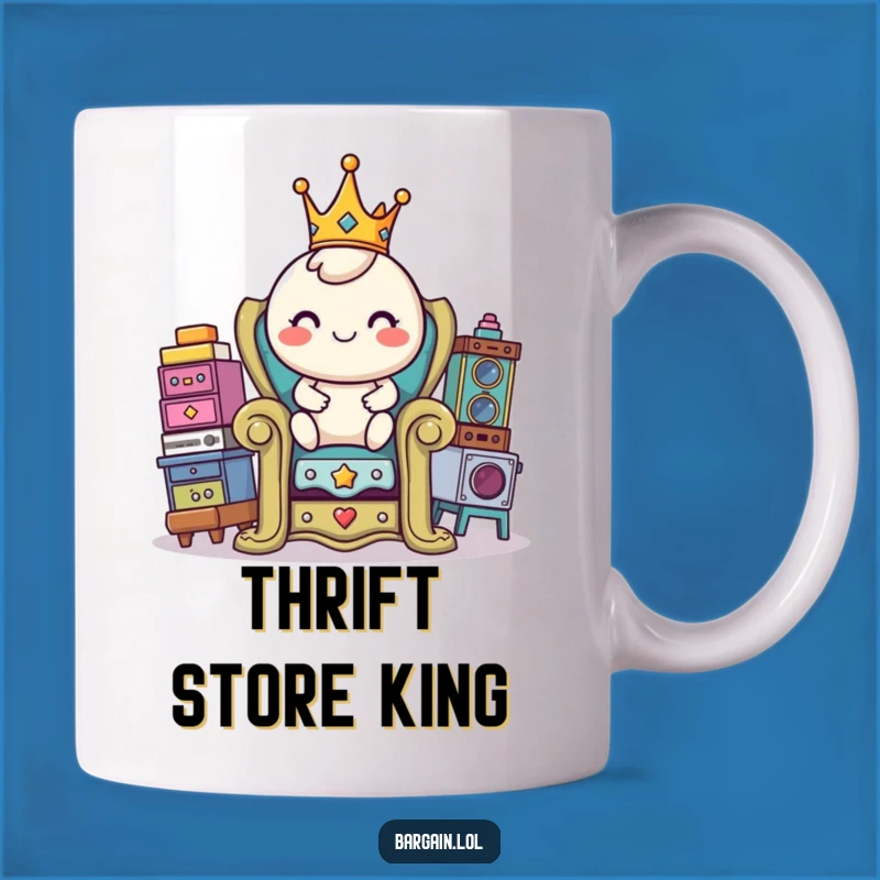 Funny Thrift King Mug: Royal Character Design, Hilarious Gift for Collectors