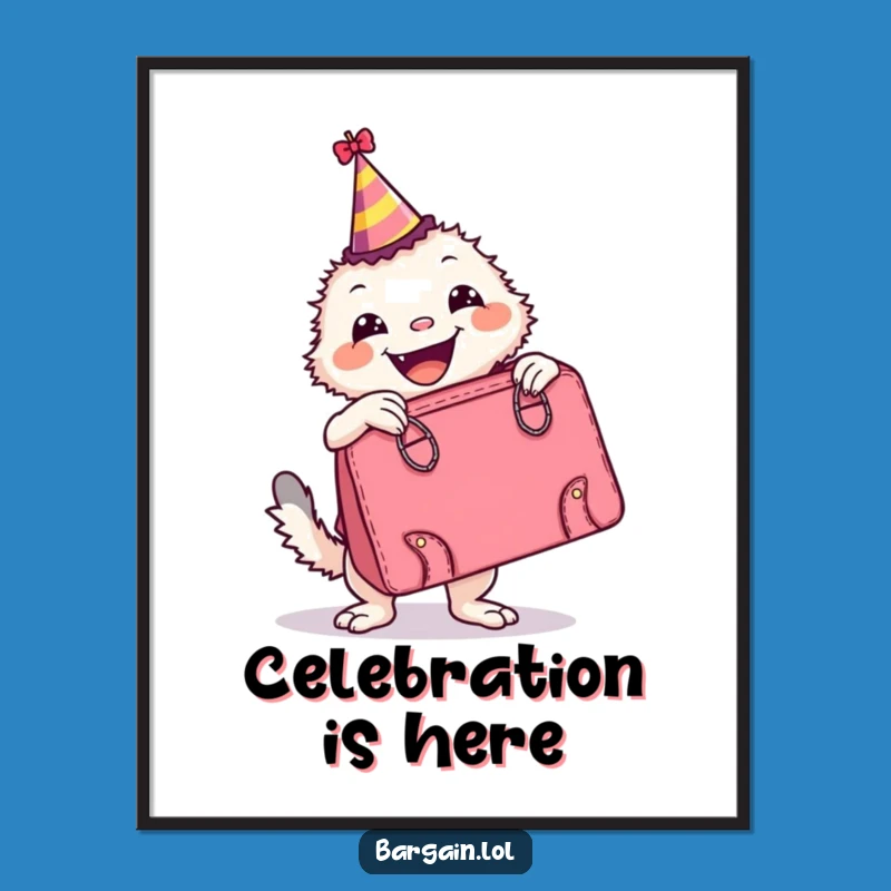 Funny Digital Art: Party Creature with Retro Handbag - Instant Retro Decor Gift