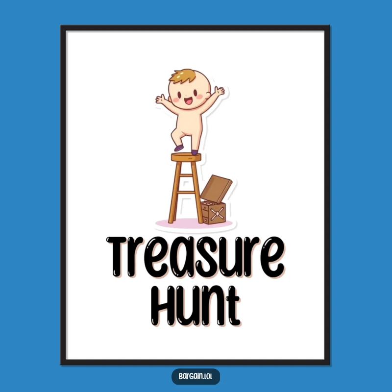 Funny Treasure Hunter Art Print: Cartoony Figure's Quest for Hidden Riches!
