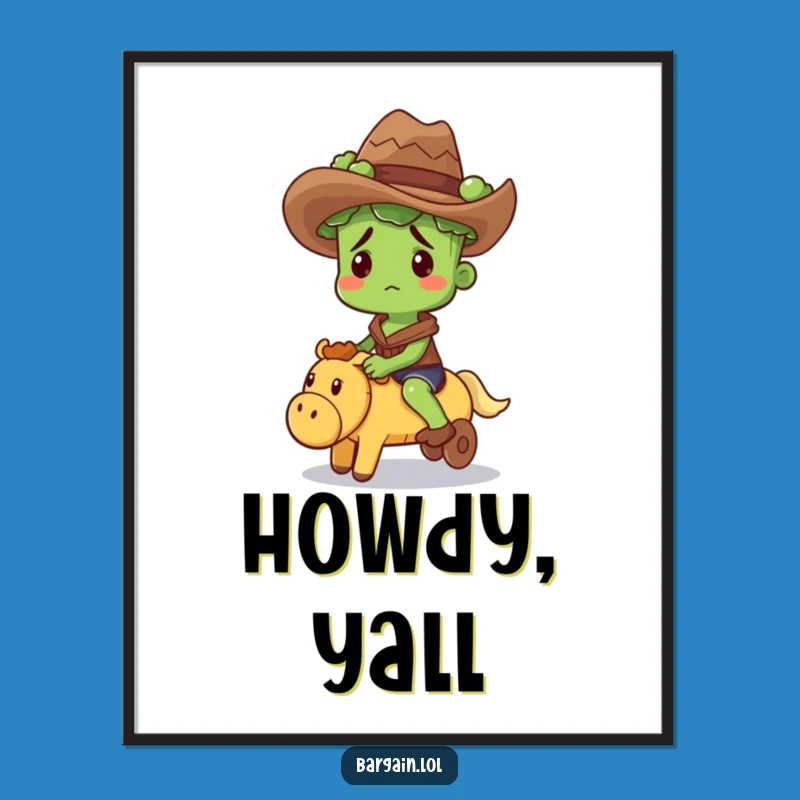 Funny Broccoli Cowboy Digital Art: Hilarious Printable Western Decor
