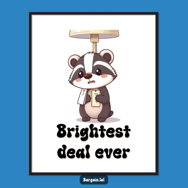 Funny Kawaii Badger Poster: Lamp Price Surprise for Decor