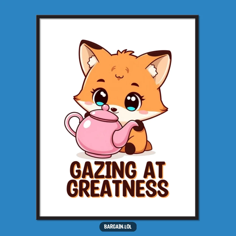 Funny Kawaii Fox Poster: Teapot Wonder Art for Decor