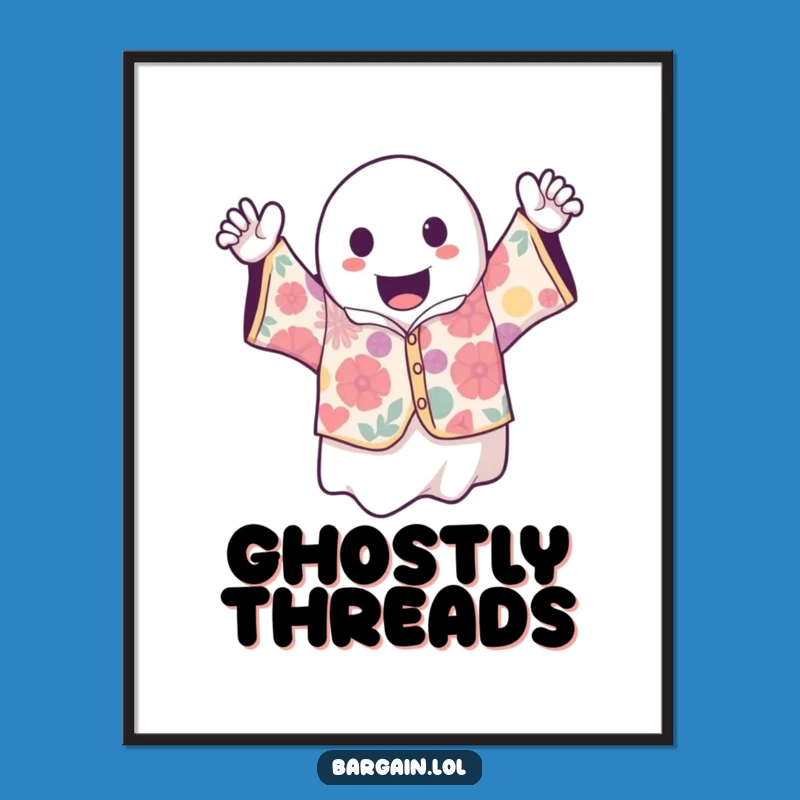 Funny Kawaii Ghost Vintage Shirt Poster: Spooky Cute Wall Art Gift