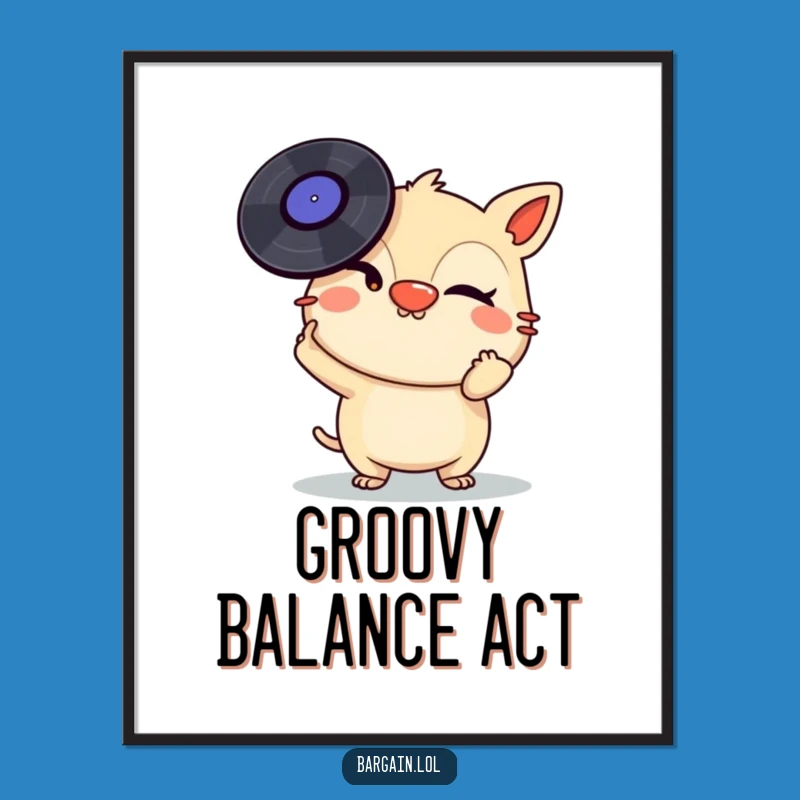 Funny Music Poster: Mischievous Creature Balancing Vinyl - Wall Art Gift