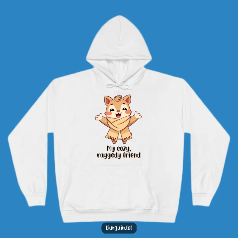 Funny Cozy Hoodie: Happy Creature Hugs a Fashionable Tattered Scarf - Warm Gift