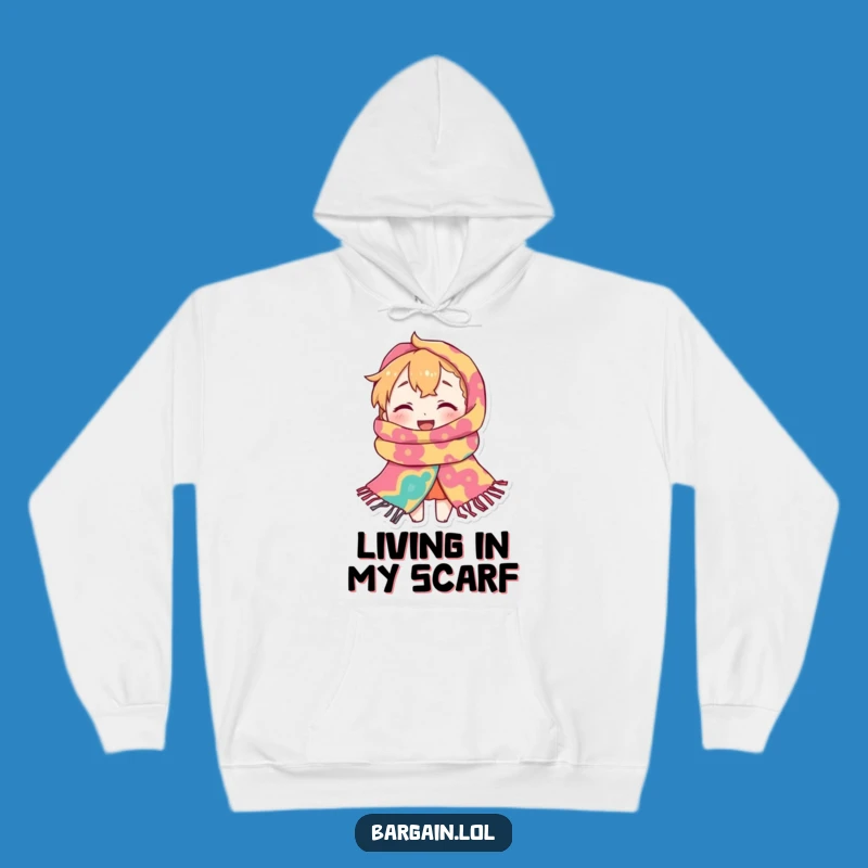 Funny Scarf Snuggle Hoodie: Tiny Character's Giant Scarf Comfort, Ultimate Funny Gift!
