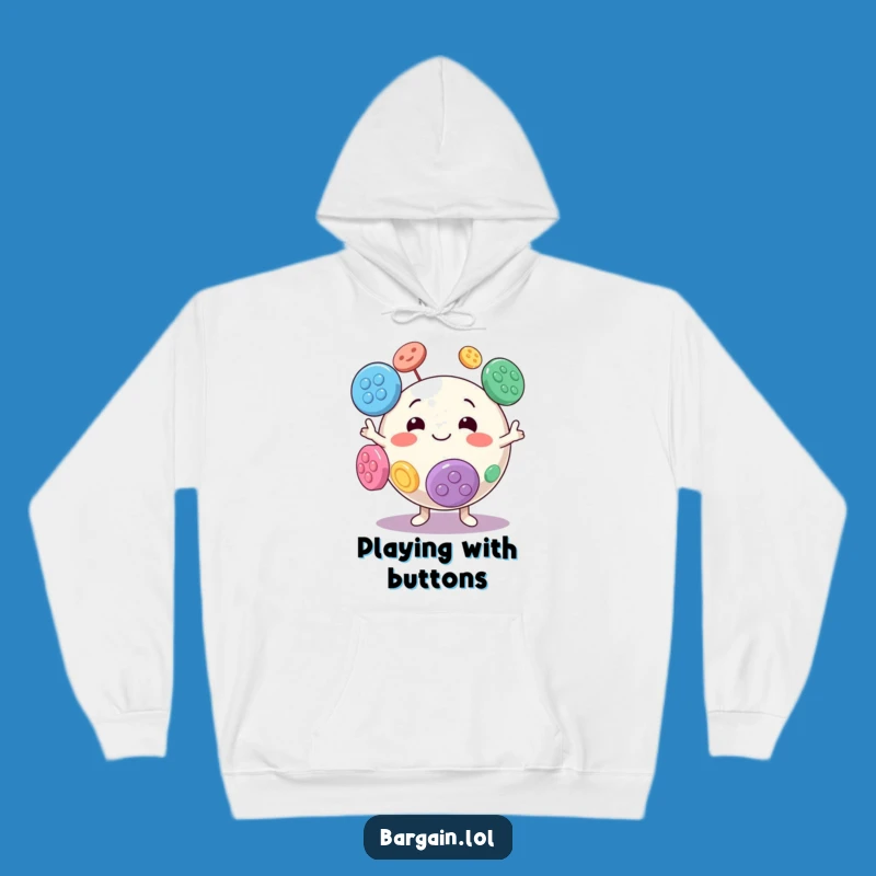 Cozy Funny Button Juggling Hoodie - Warm & Whimsical Winter Wear!