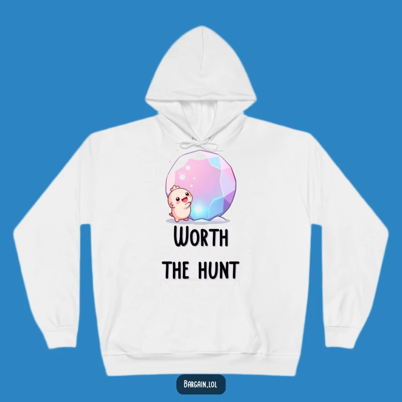 Cozy Funny Gem Discovery Hoodie: Tiny Creature's Joyful Find, Warm Gift