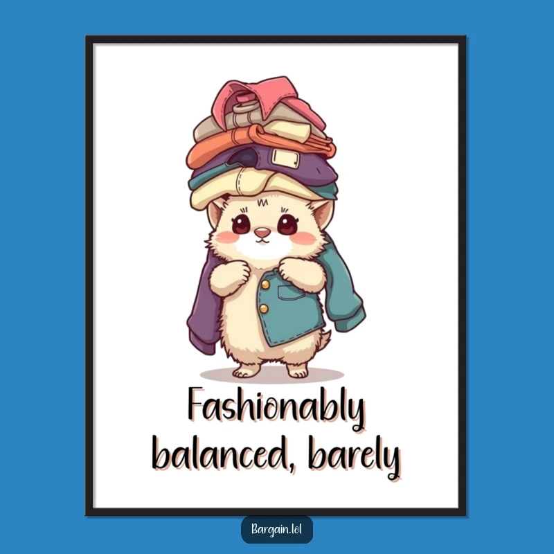 Free Printable Wall Art: Funny Creature Balancing Clothes, Downloadable Decor