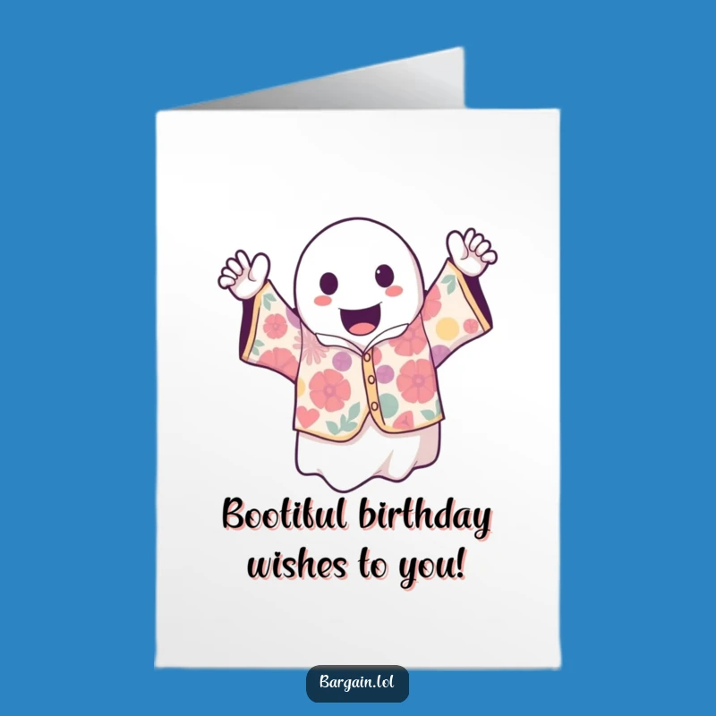 Free Printable Birthday Card: Kawaii Ghost Vintage Fan Hilarious Downloadable Gift