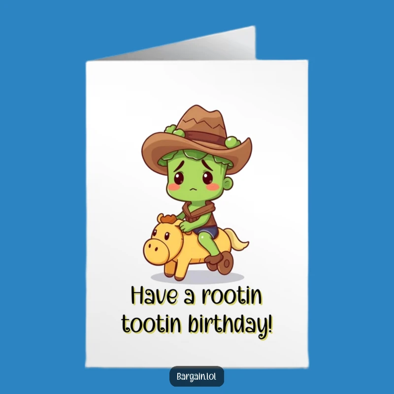 Free Printable Funny Birthday Card: Broccoli Cowboy Squeaky Ride