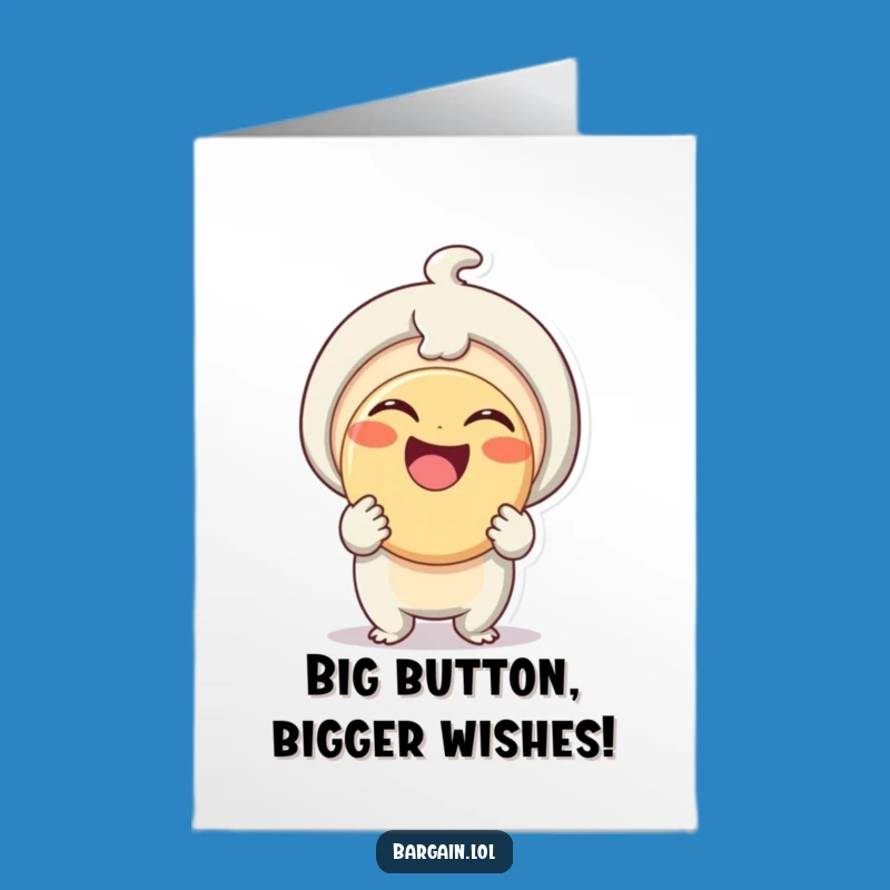 Free Printable Funny Birthday Card: Delighted Being with Giant Button, Downloadable Joyful Gift
