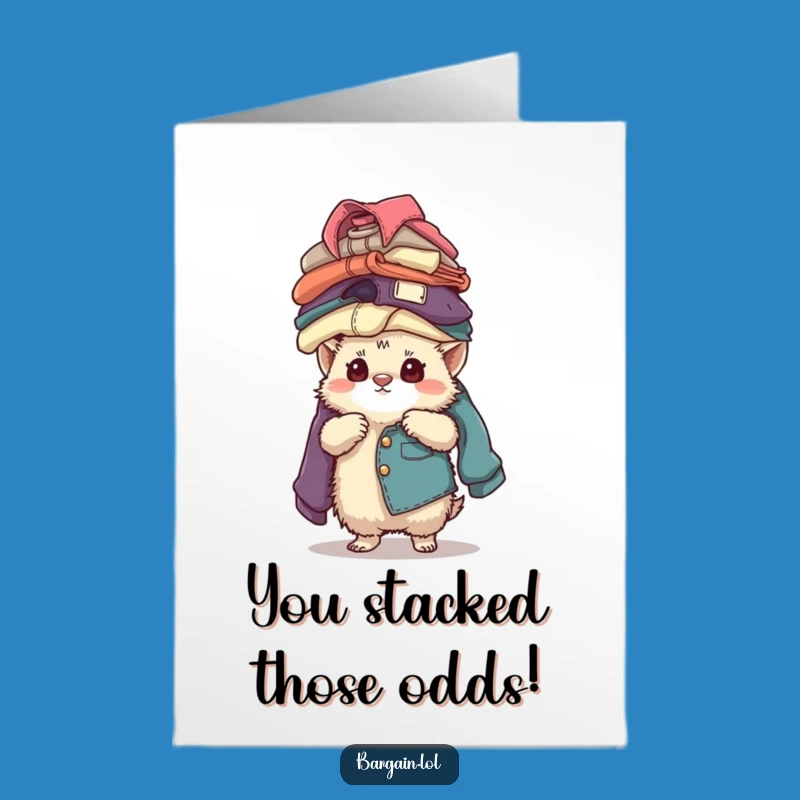 Free Printable Congrats Card: Fuzzy Creature Balancing Clothes, Funny Gift