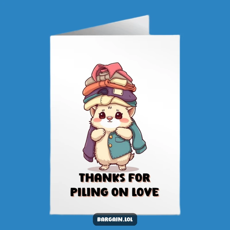 Free Printable Thank You Card: Fuzzy Creature Balancing Clothes, Funny Gift