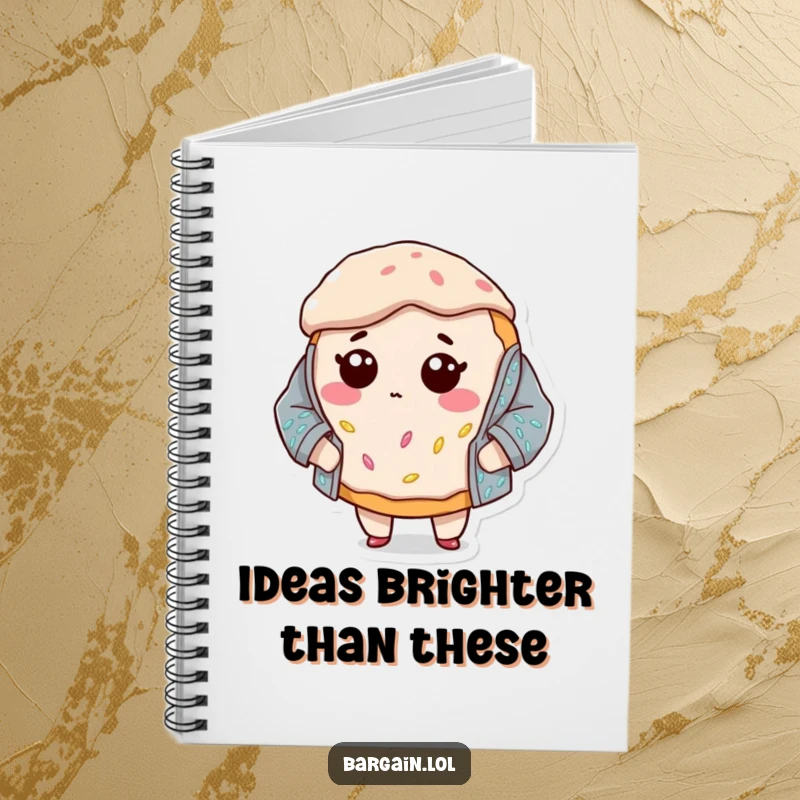 Funny notebook with a bewildered donut character trying on an oversized sequined jacket, ideal for journaling fashion mishaps and ideas.