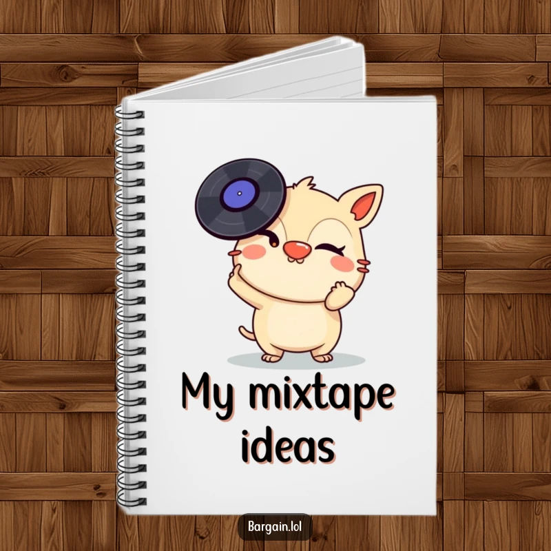 Funny Notebook: A mischievous creature winks while balancing vinyl records on its nose, perfect for documenting musical thoughts.