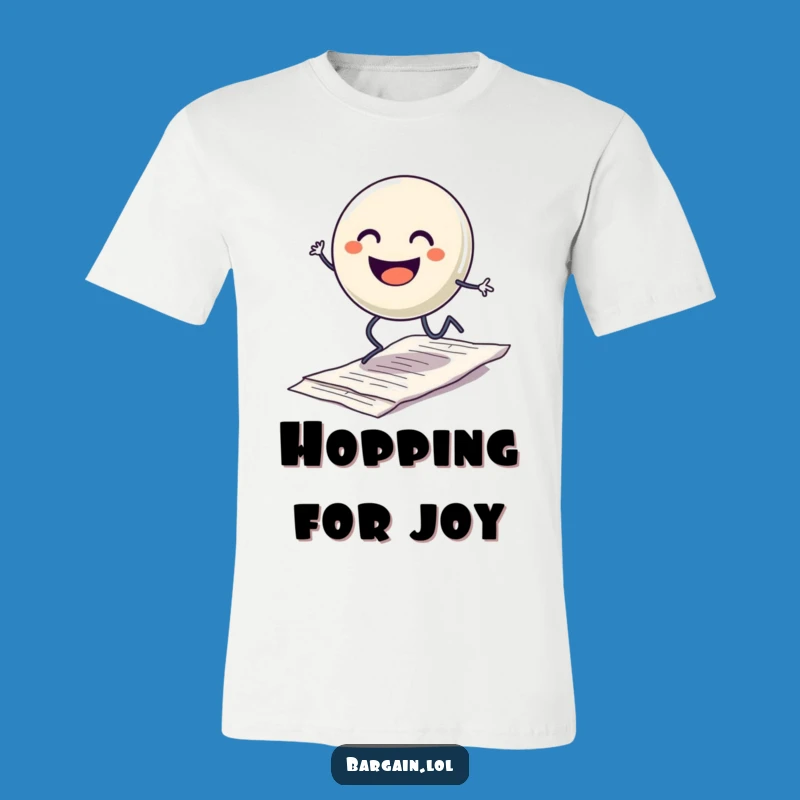 Funny Hopping Button T-Shirt: Wear This Cheerful Character's Excitement for a Hilarious, Comfy Look!