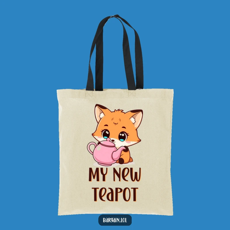 Funny Kawaii Fox Tote Bag: Carrying Quirky Teapot Love